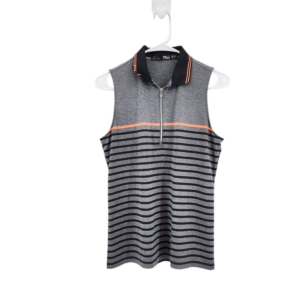 RLX Ralph Lauren Women's Poly Stretch Stripes Golf Sleeveless Polo Shirt - S